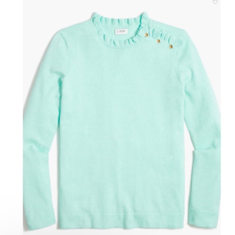 J. Crew Factory Seafoam Green Ruffle Neck
Sweater With Buttons SZ Small